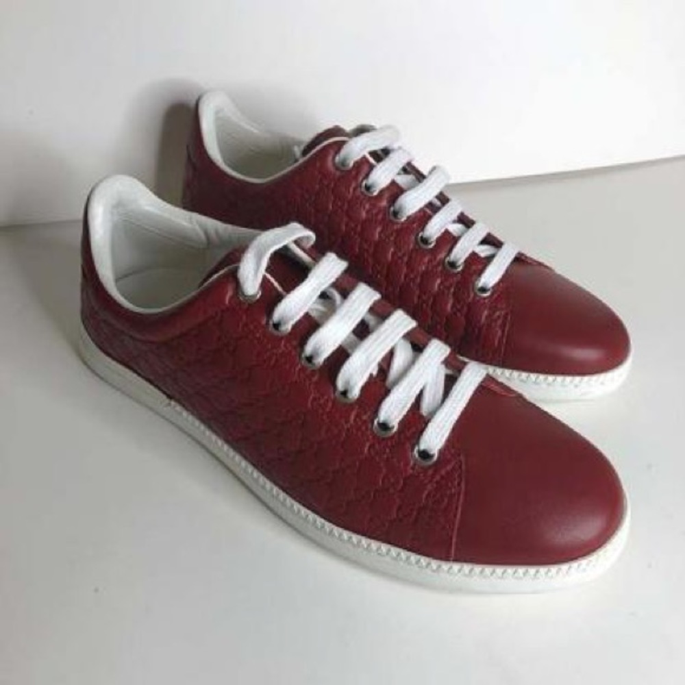 New Gucci Gg Red Micro Guccissima Leather Sneakers
